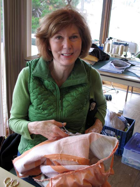 Sharon trims the seams