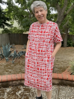 Barbara wearing her linen dress