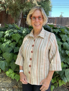 Liddy wearing her striped linen shirt