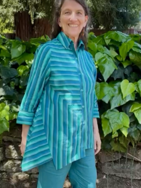 Vicki wearing her stripe challenge blouse