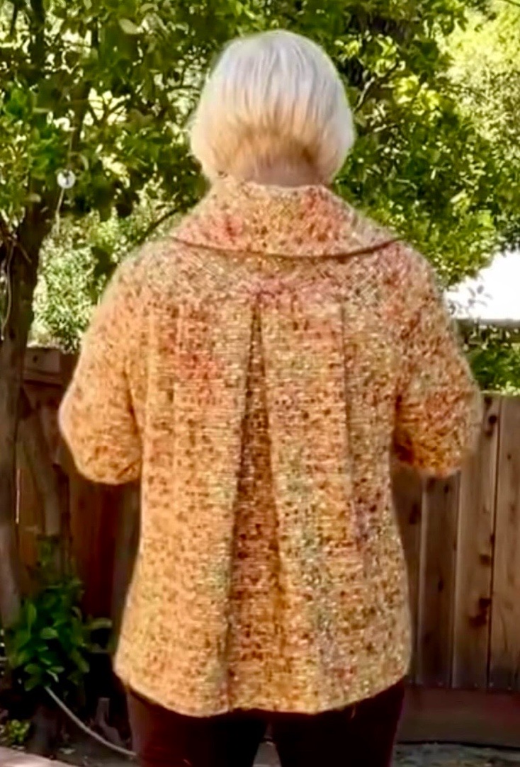 Cathy Tonne wearing her lined batik jacket - back view