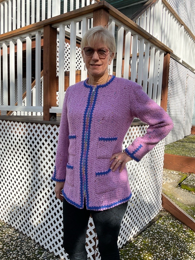 Cathy Tonne wearing her French couture jacket - front view